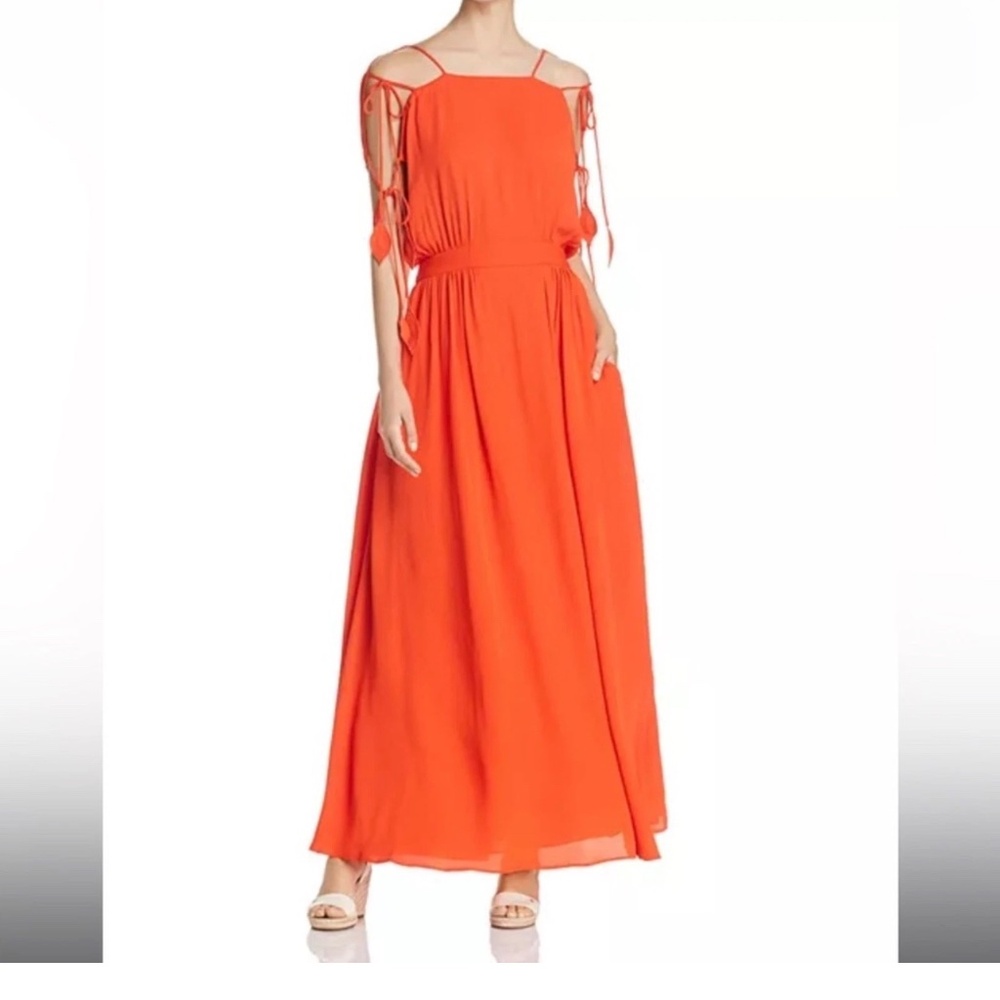 Tory Burch Evalene Maxi Dress Gown Poppy Red Crepe Strappy Grecian Ties Lined